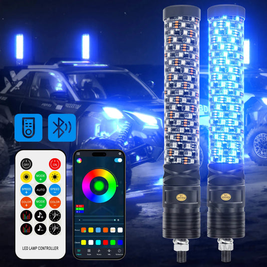 2PCS 1FT Fat Bluetooth And Remote Control Spiral LED Whip Lights