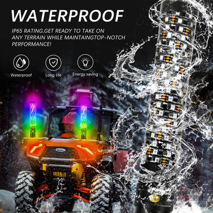 2PCS 1FT Fat Bluetooth And Remote Control Spiral LED Whip Lights