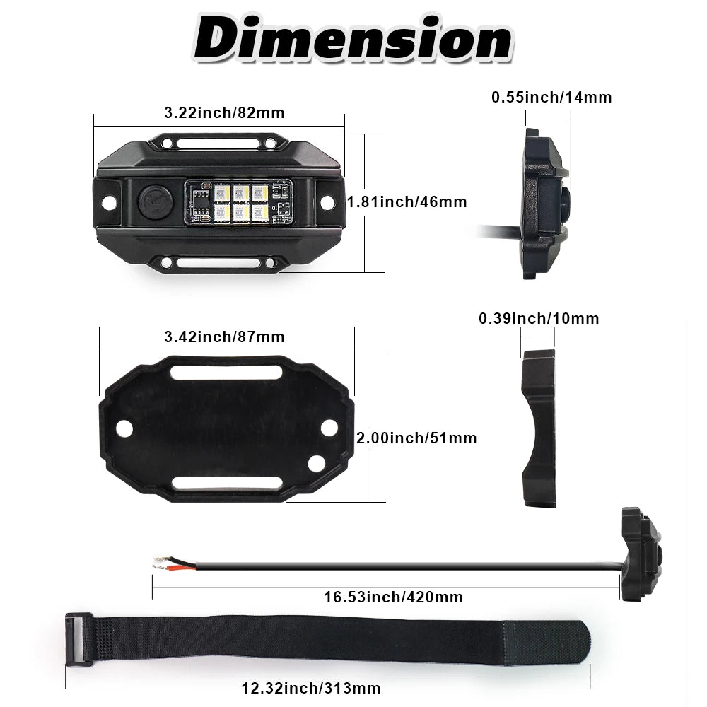 MOVOTOR RGB White UTV Dome Light Switch RGB Strobe Roll Bar Mount Roll