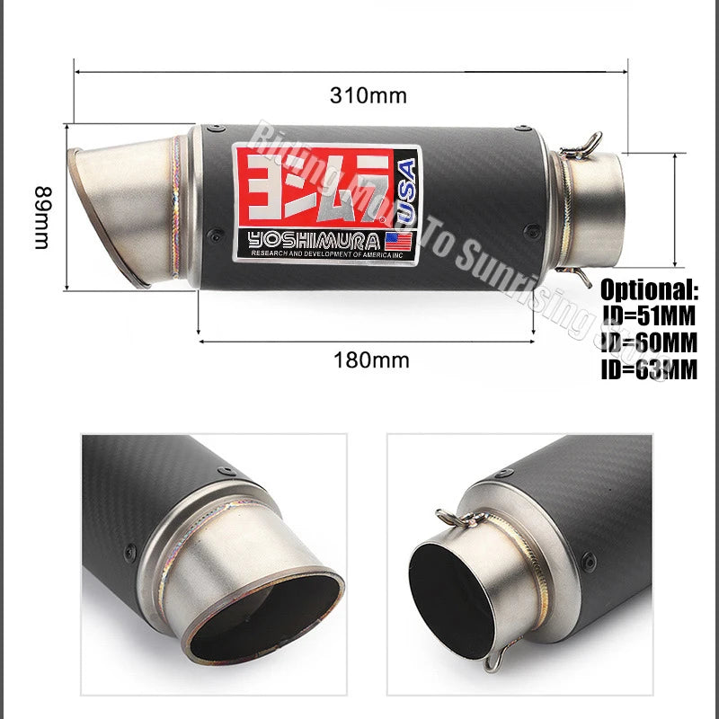 51mm 60mm 63mm Carbon Fiber Yoshimura Motorcycle Exhaust Muffler