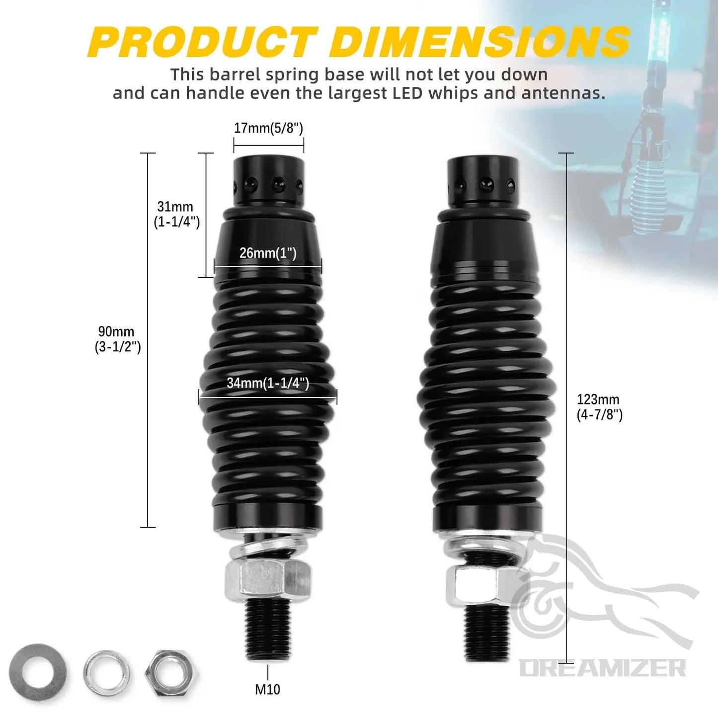 UTV Whip Lights Spring LED Mounting Base Compatible With Polaris RZR