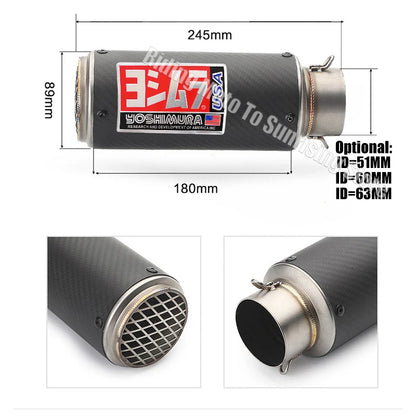 51mm 60mm 63mm Carbon Fiber Yoshimura Motorcycle Exhaust Muffler