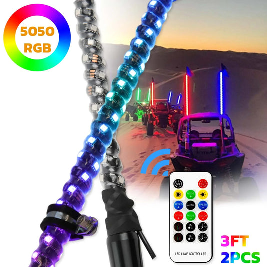 2PCS 3/4FT Bluetooth and Remote Control Colorful Spiral LED Whip