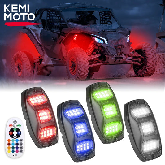 KEMIMOTO 4 Pods RGBW LED APP/Remote Control for ATV SUV Off Road Jeep