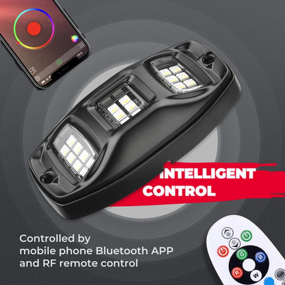 KEMIMOTO 4 Pods RGBW LED APP/Remote Control for ATV SUV Off Road Jeep