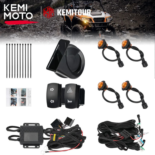 KEMIMOTO UTV ATV Turn Signal Kit With Rocker Switch & 105D Horn