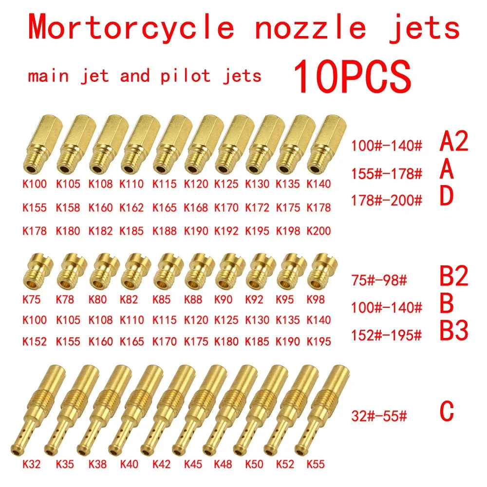 Pack of 10pcs Carburetor Main Jet Kit with Slow Pilot Jet Set