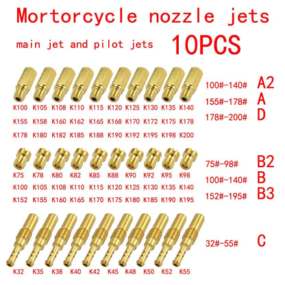 Pack of 10pcs Carburetor Main Jet Kit with Slow Pilot Jet Set