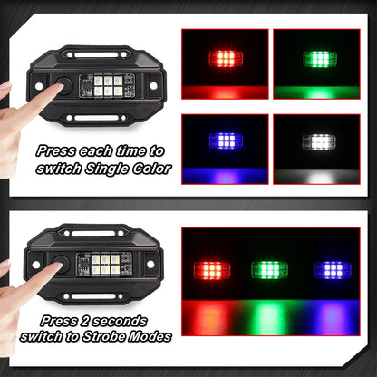 MOVOTOR RGB White UTV Dome Light Switch RGB Strobe Roll Bar Mount Roll