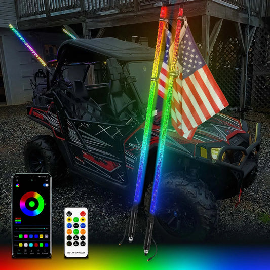 2PCS 4FT 5050RGB Bluetooth And Remote Control Colorful Spiral LED Whip