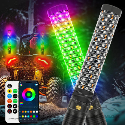 2PCS 1FT Fat Bluetooth And Remote Control Spiral LED Whip Lights