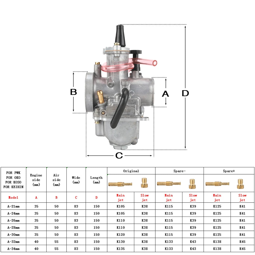 For OKO Dirt Bike ATV DIO JOG 2T 4T Motorcycle Carburetor PWK 21 24 26