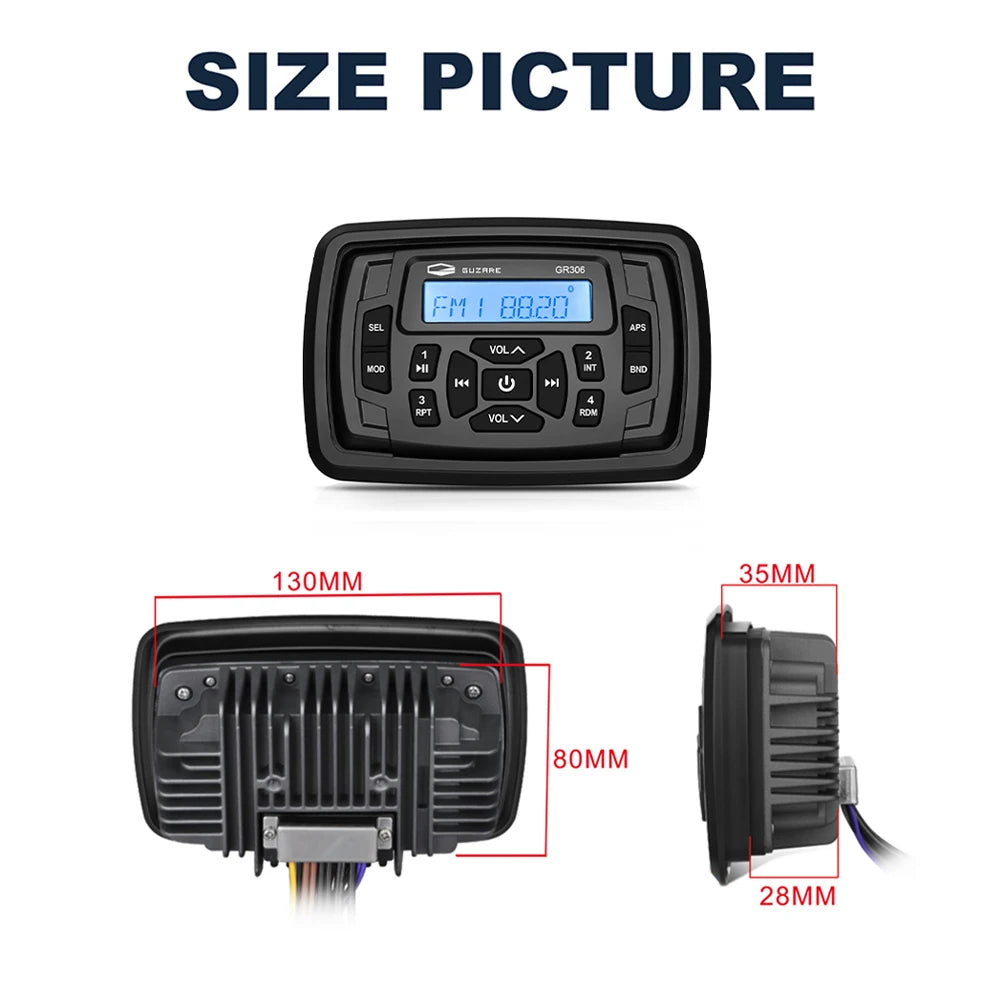 GUZARE MARINE Boat Radio Stereo Waterproof Bluetooth FM Receiver for